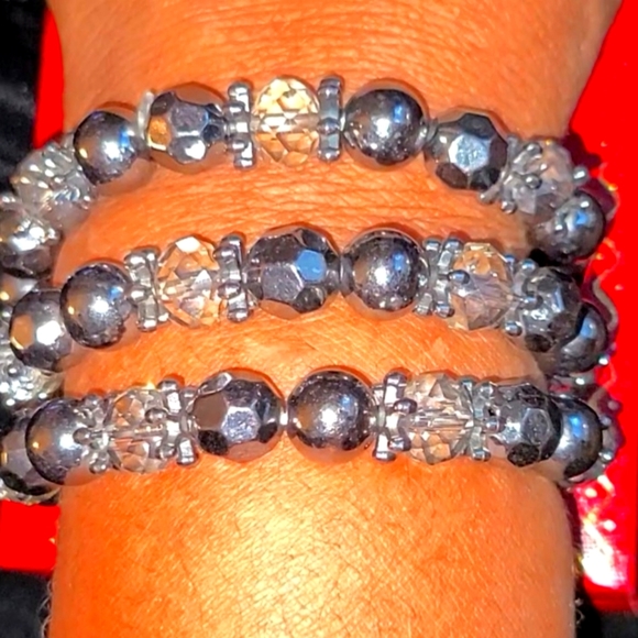 L & L - Black agate druzy beaded stretch bracelet NWOT - Picture 6 of 7